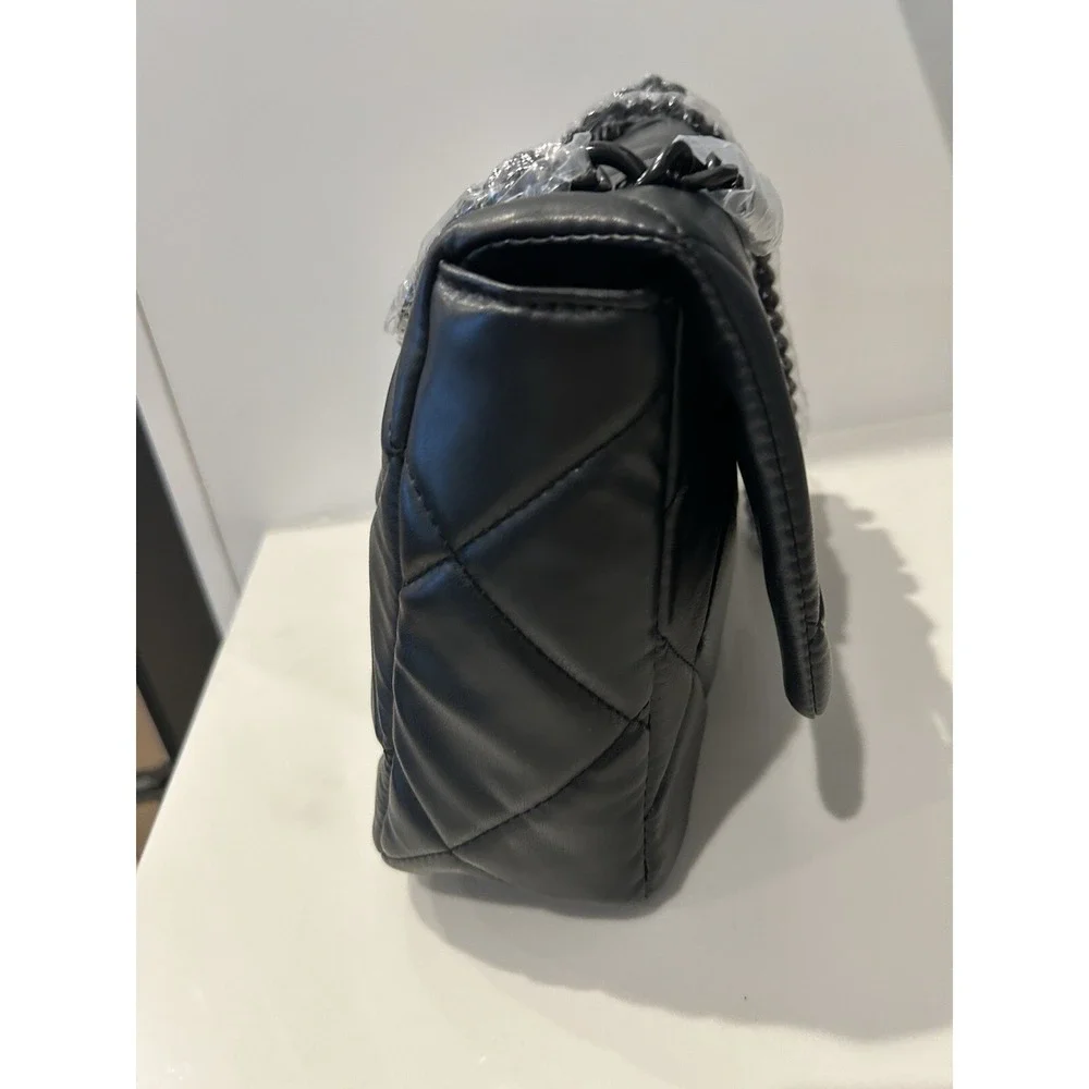 New Gilda Paris Black Vegan Leather Quilted Purse Handbag Shoulder $140